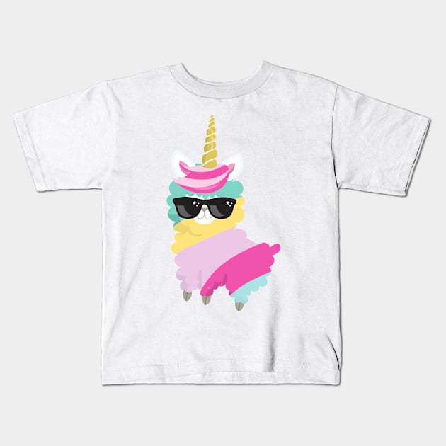 Unicorn Llama, Llama With Sunglasses, Cute Llama Kids T-Shirt by Jelena Dunčević